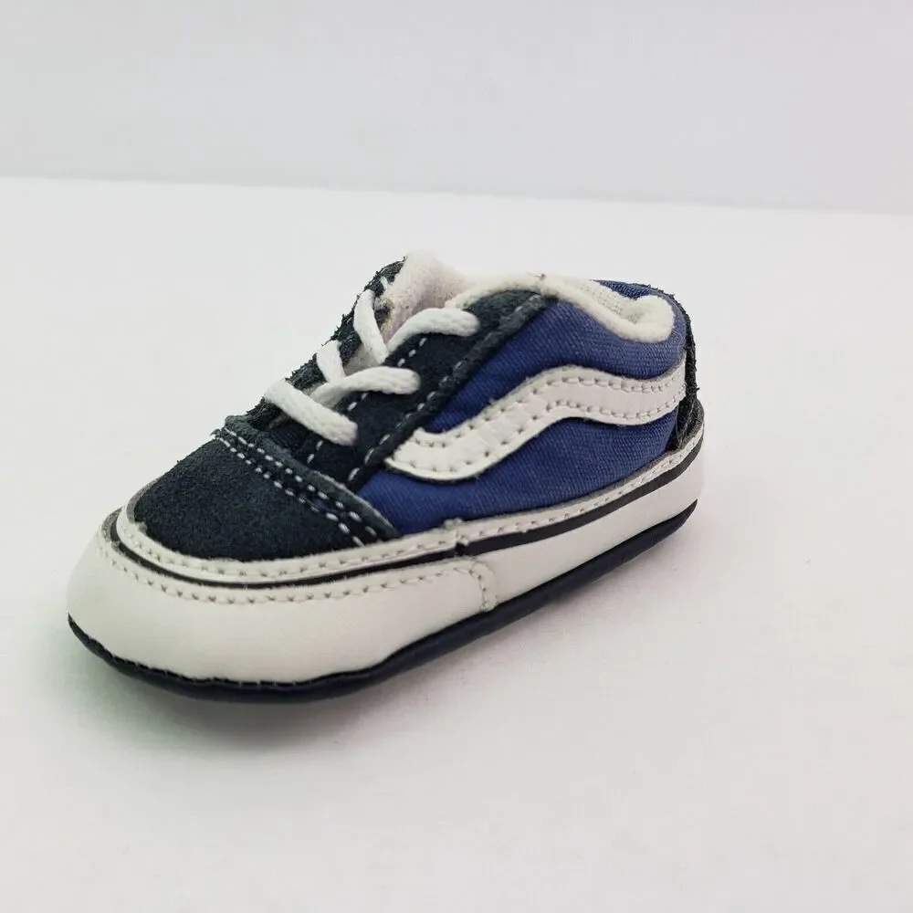 Vans Youth Size 2 Blue Black Classic Stripe Lace Up Shoes